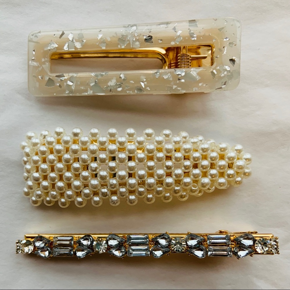 NEW 3 x Oversized Hair Clips Faux Pearl Jeweled